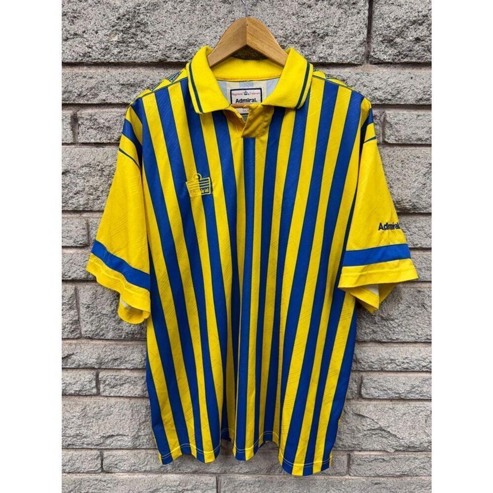 Vintage Admiral Soccer Men’s Yellow & Blue Striped Polo Shirt